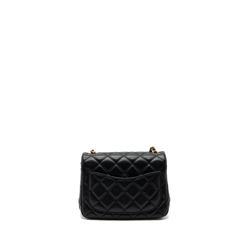 CHANEL PEARL CRUSH MINI  SQUARE FLAP BAG LAMBSKIN BLACK GHW (MICROCHIP)