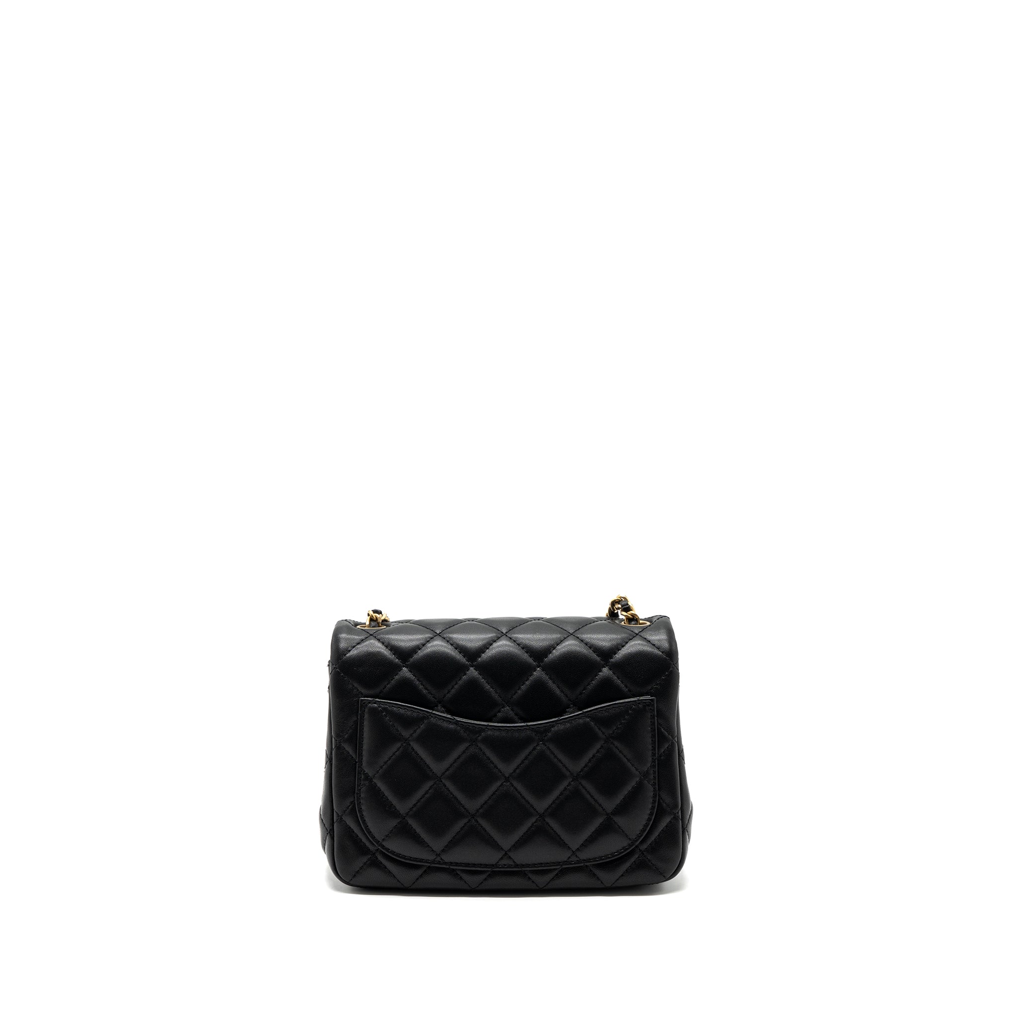 CHANEL PEARL CRUSH MINI  SQUARE FLAP BAG LAMBSKIN BLACK GHW (MICROCHIP)