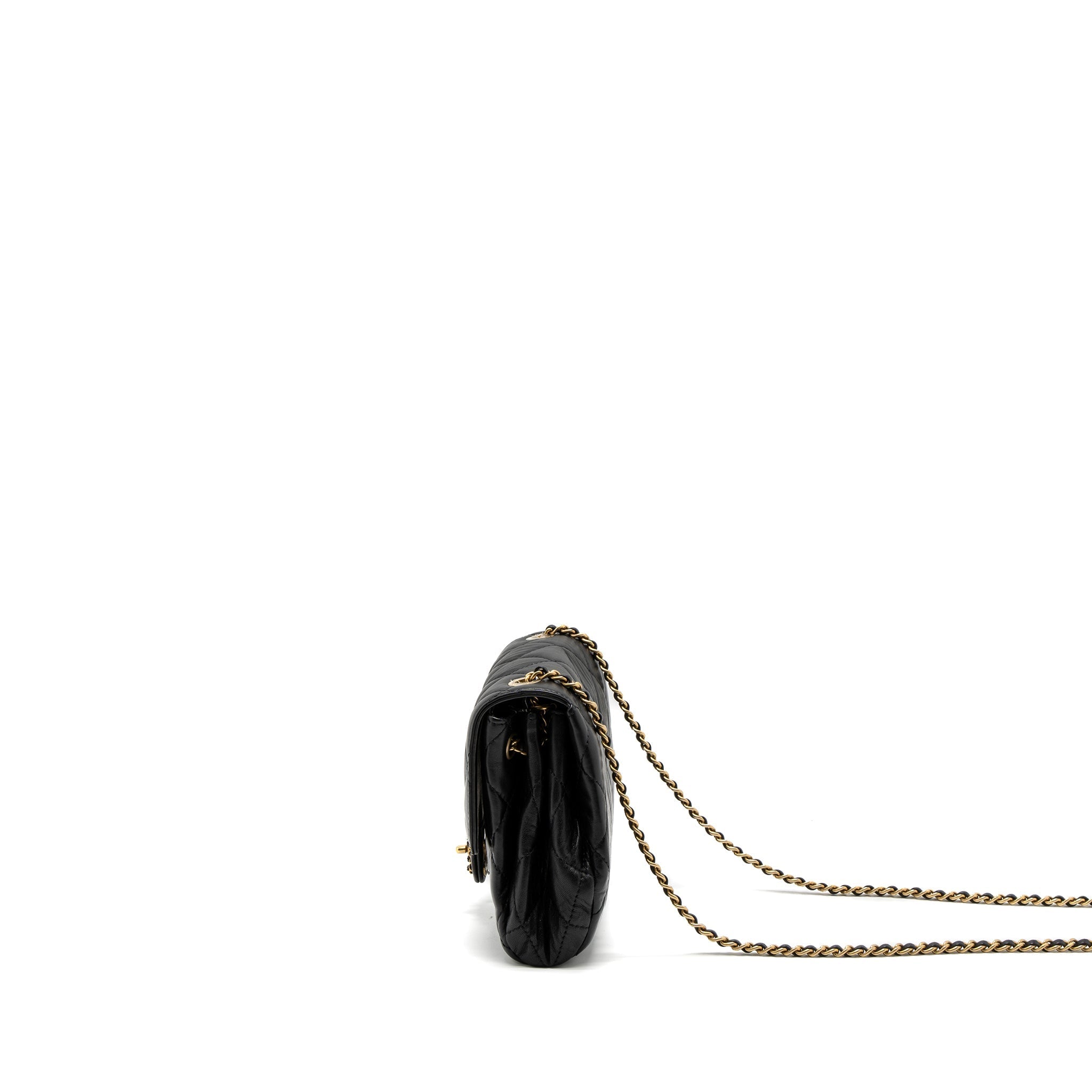 CHANEL QUILTED SQUARE FLAP BAG GOATSKIN BLACK BRUSHED GHW (MICROCHIP)
