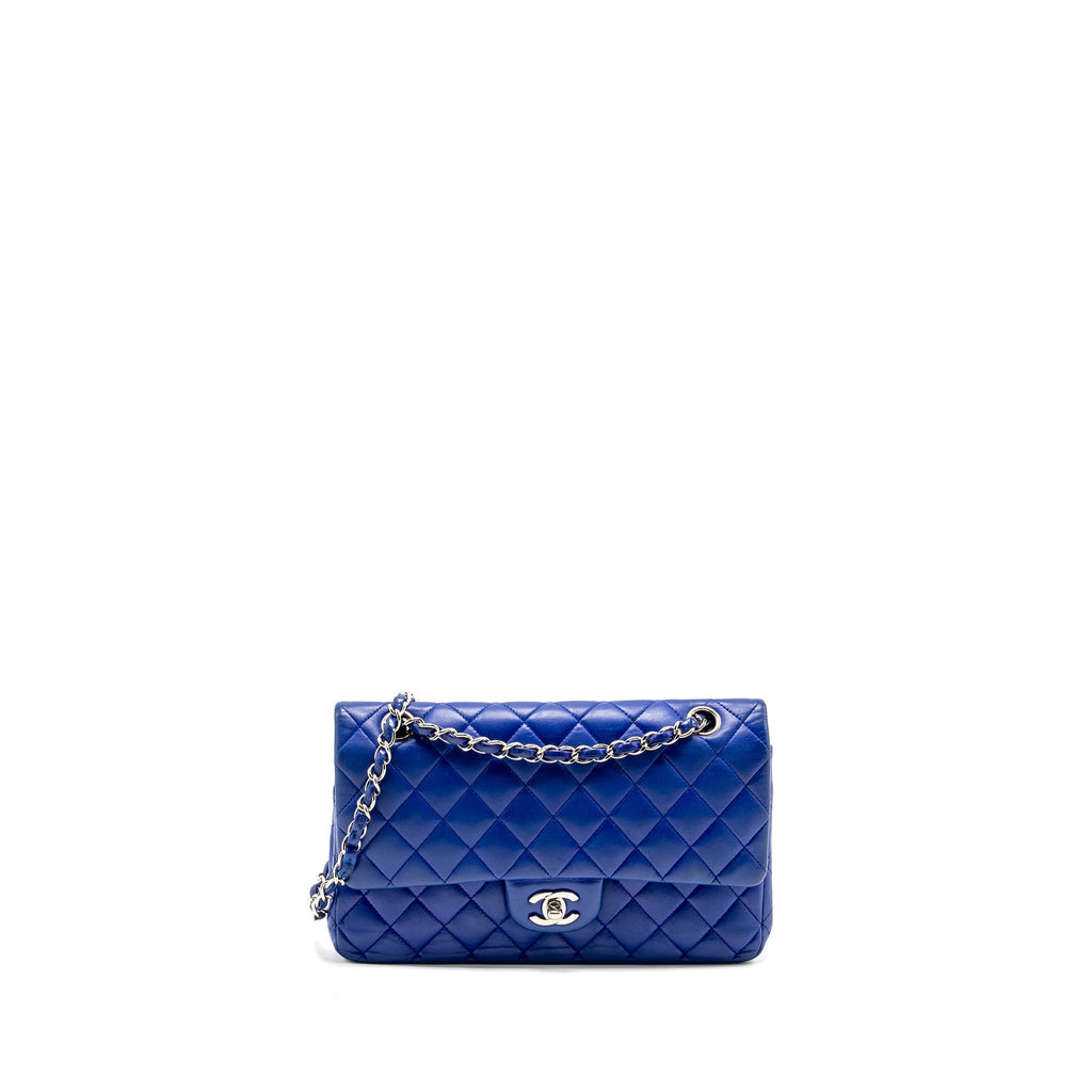 CHANEL MEDIUM CLASSIC DOUBLE FLAP BAG LAMBSKIN BLUE SHW