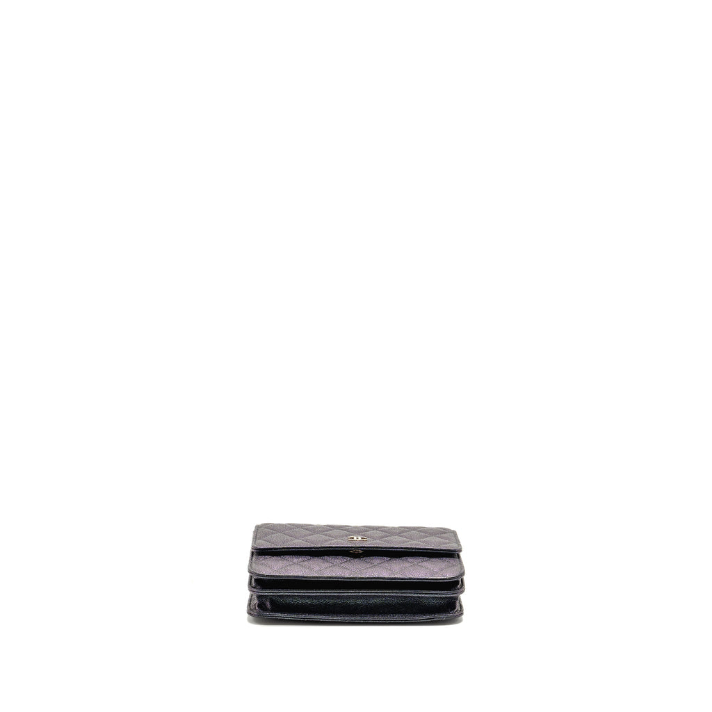 CHANEL QUILTED SQUARE WALLET WITH CHAIN CAVIAR IRIDESCENT BLACK LGHW