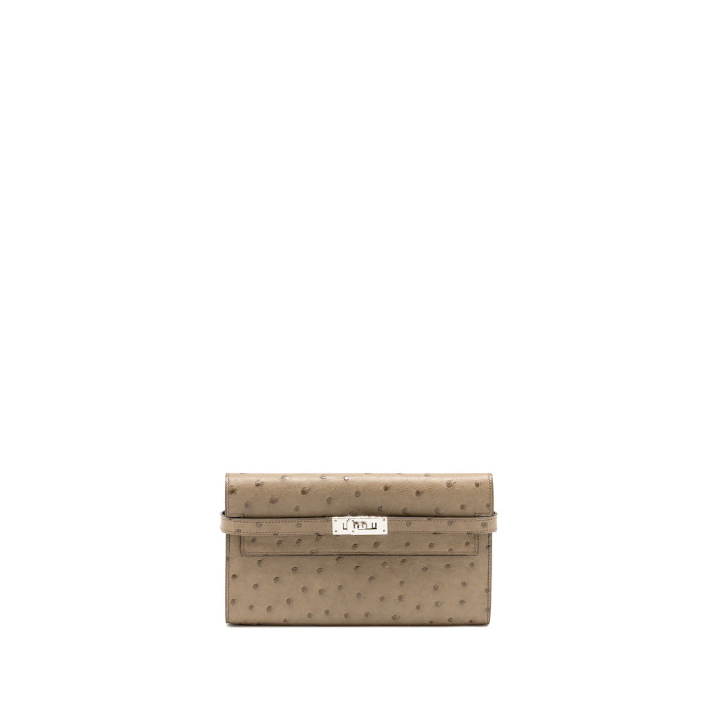HERMES KELLY LONG WALLET OSTRICH GRIS TOURTERELLE SHW