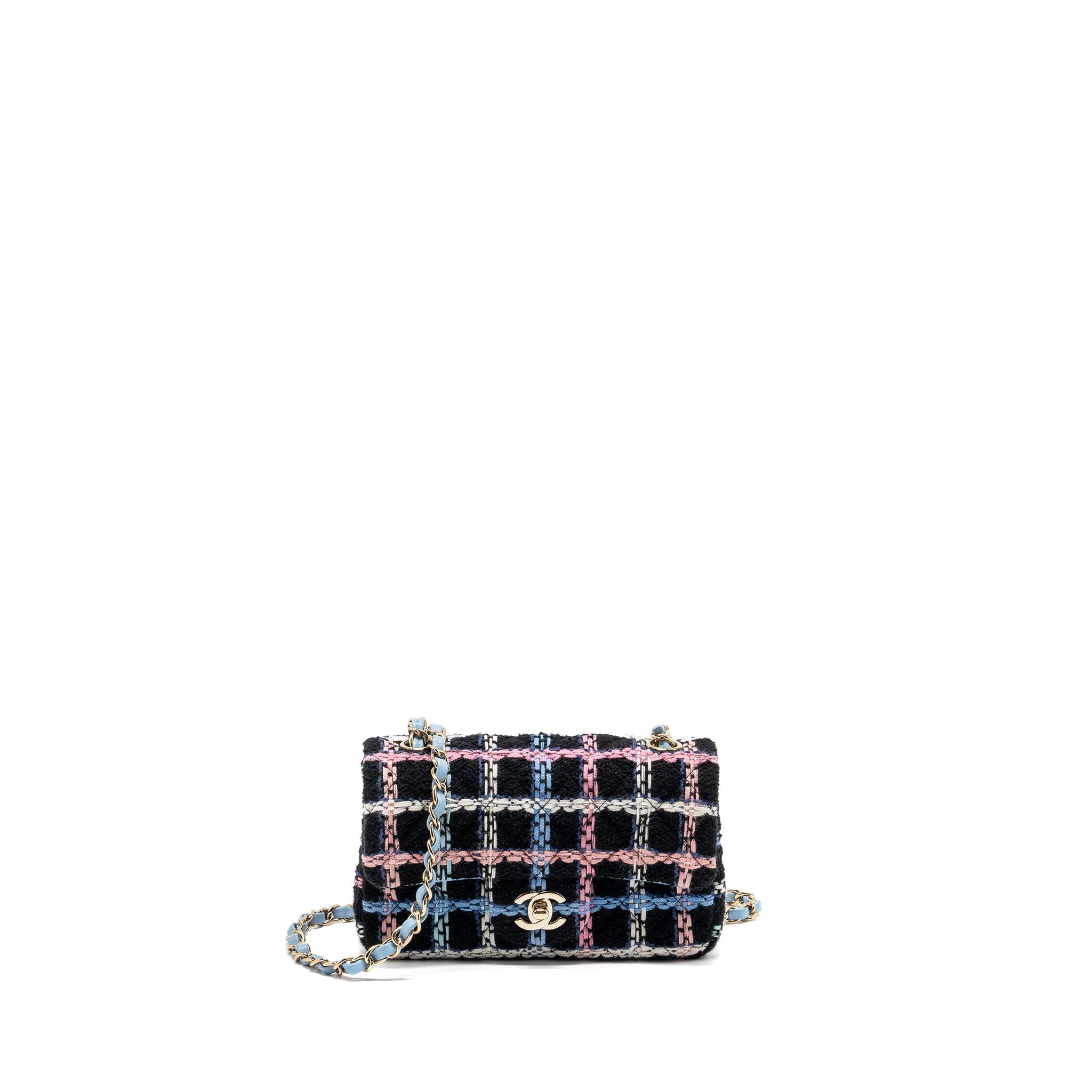 CHANEL MINI RECTANGULAR FLAP BAG TWEED BLACK MULTICOLOUR LGHW (MICROCHIP)