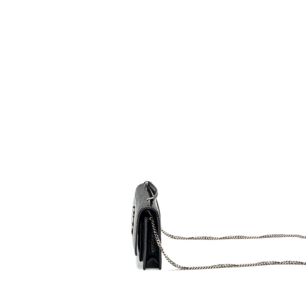 SAINT LAURENT/YSL SUNSET BAG CROC-EMBOSSED CALFSKIN BLACK SHW