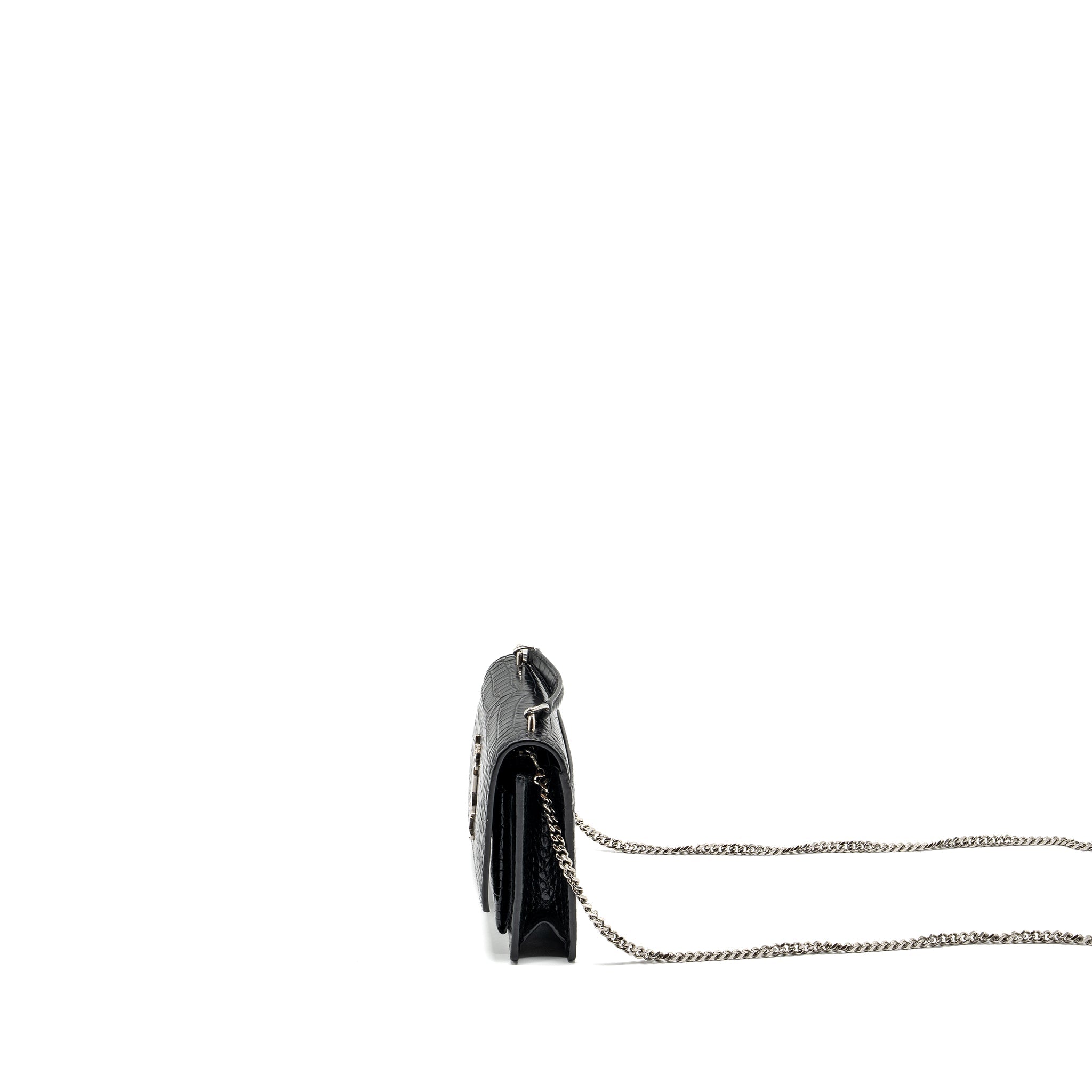 SAINT LAURENT/YSL SUNSET BAG CROC-EMBOSSED CALFSKIN BLACK SHW