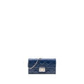 DIOR FLAP WALLET WITH CHAIN PATENT BLUE SHW