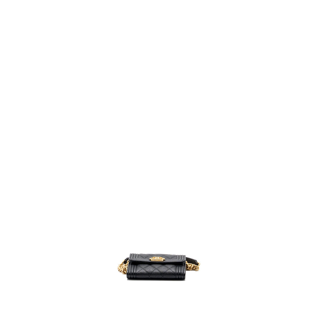 CHANEL BOY CARD HOLDER WITH CHAIN CAVIAR BLACK GHW