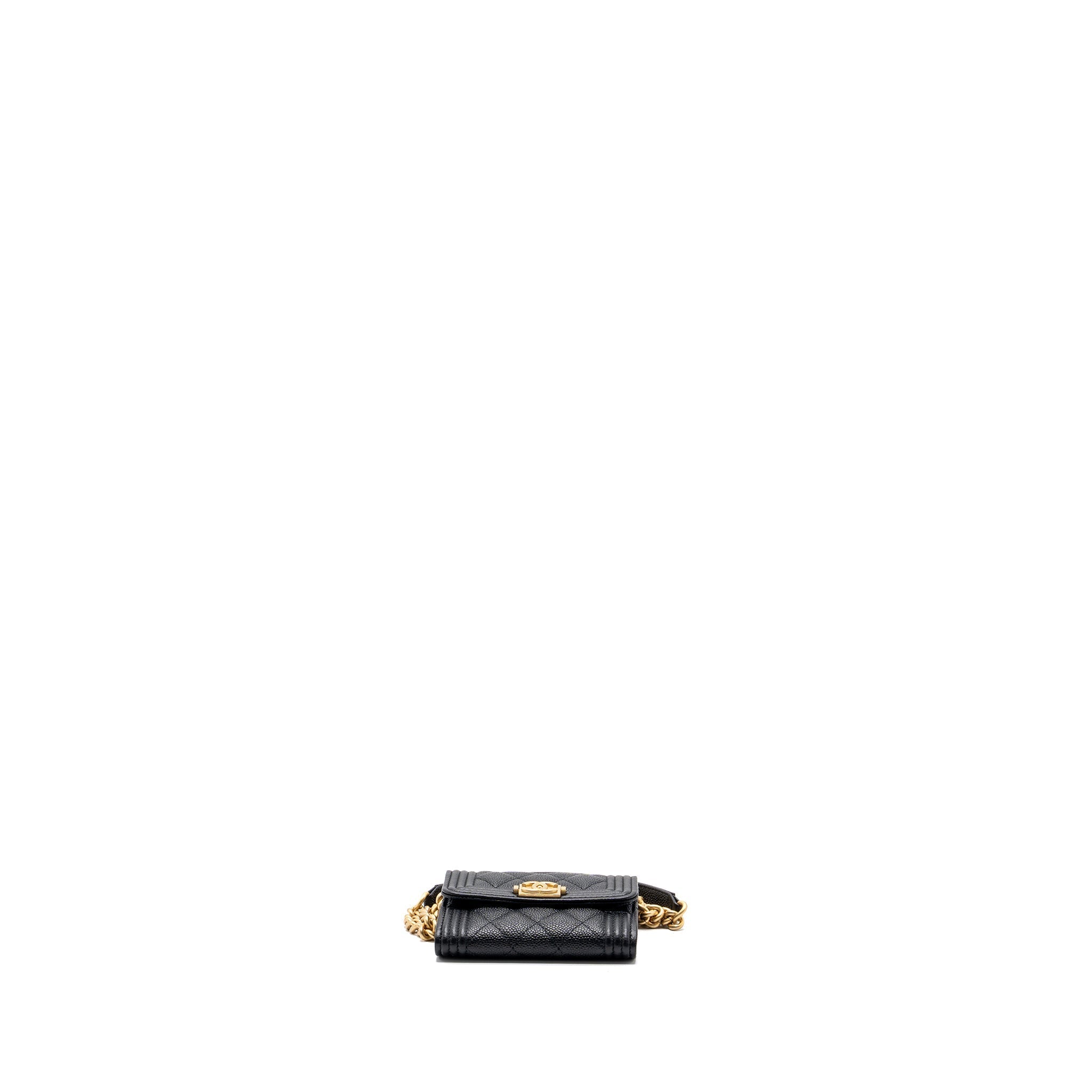 CHANEL BOY CARD HOLDER WITH CHAIN CAVIAR BLACK GHW