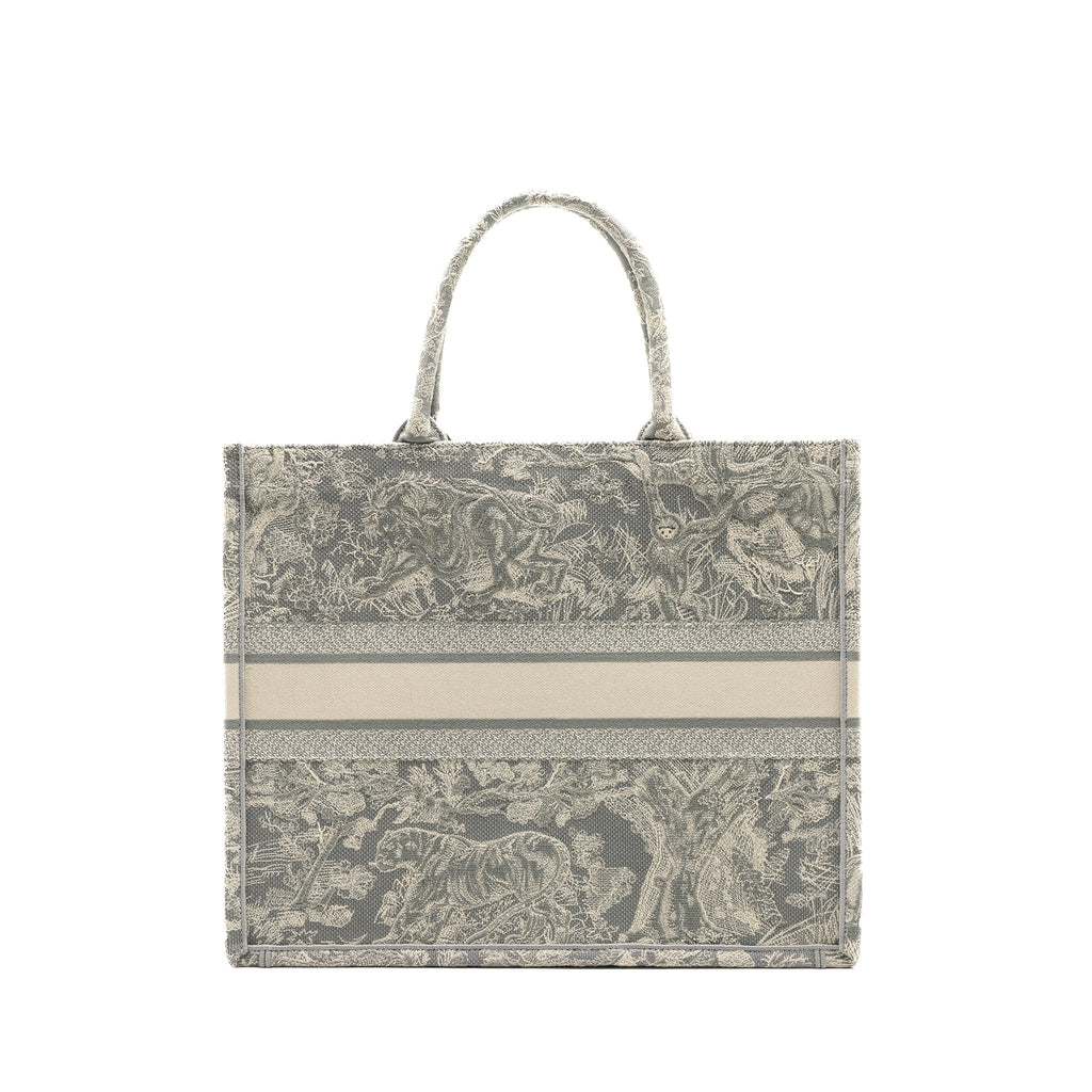 DIOR LARGE BOOK TOTE ECRU AND GREY TOILE DE JOUY EMBROIDERY