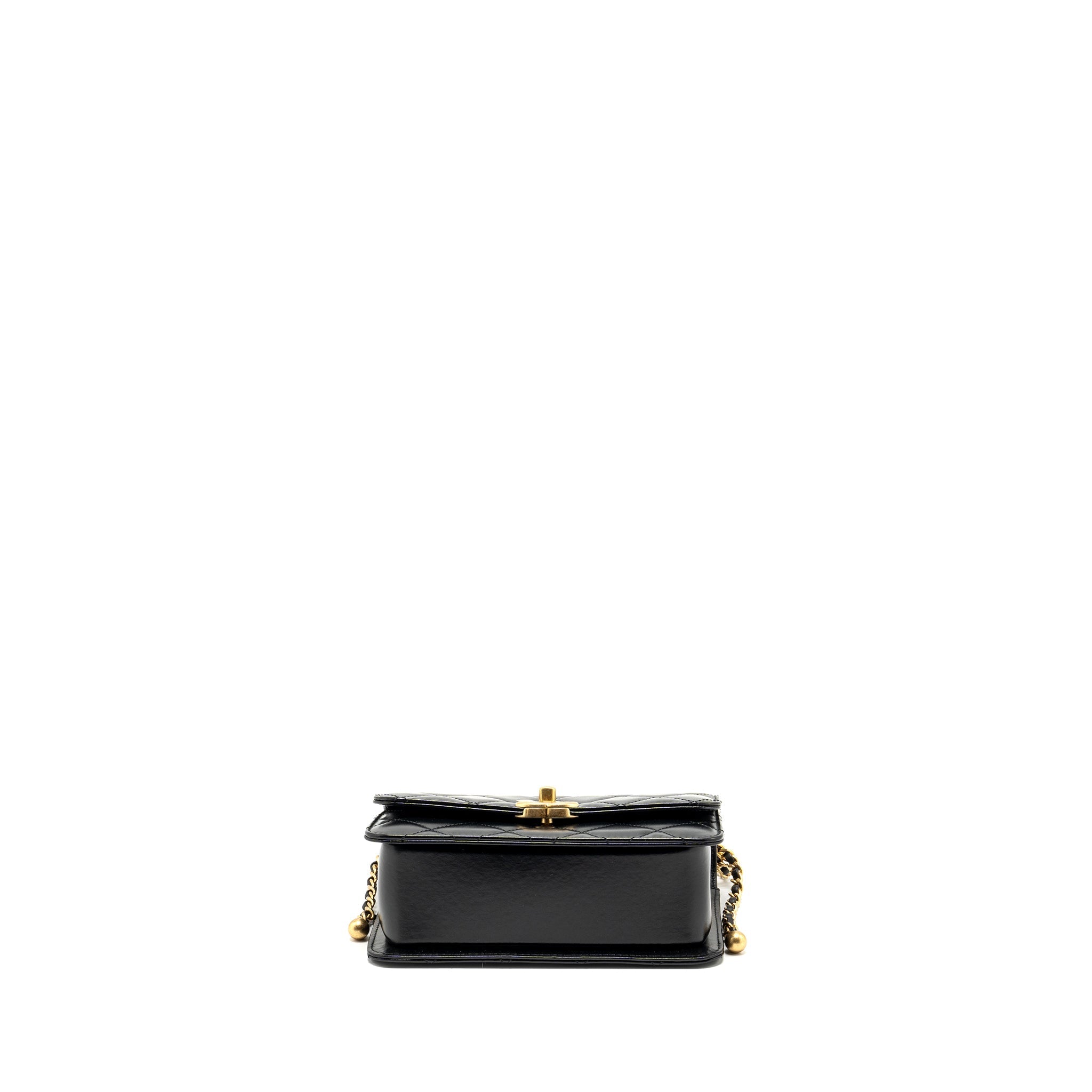 CHANEL 24C GOLD CRUSH MINI FLAP BAG CALFSKIN BLACK GHW (MICROCHIP)