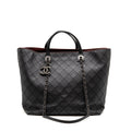 CHANEL ON THE ROAD STITCHED TOTE BAG CALFSKIN BLACK RUTHENIUM SILVER HARDWARE