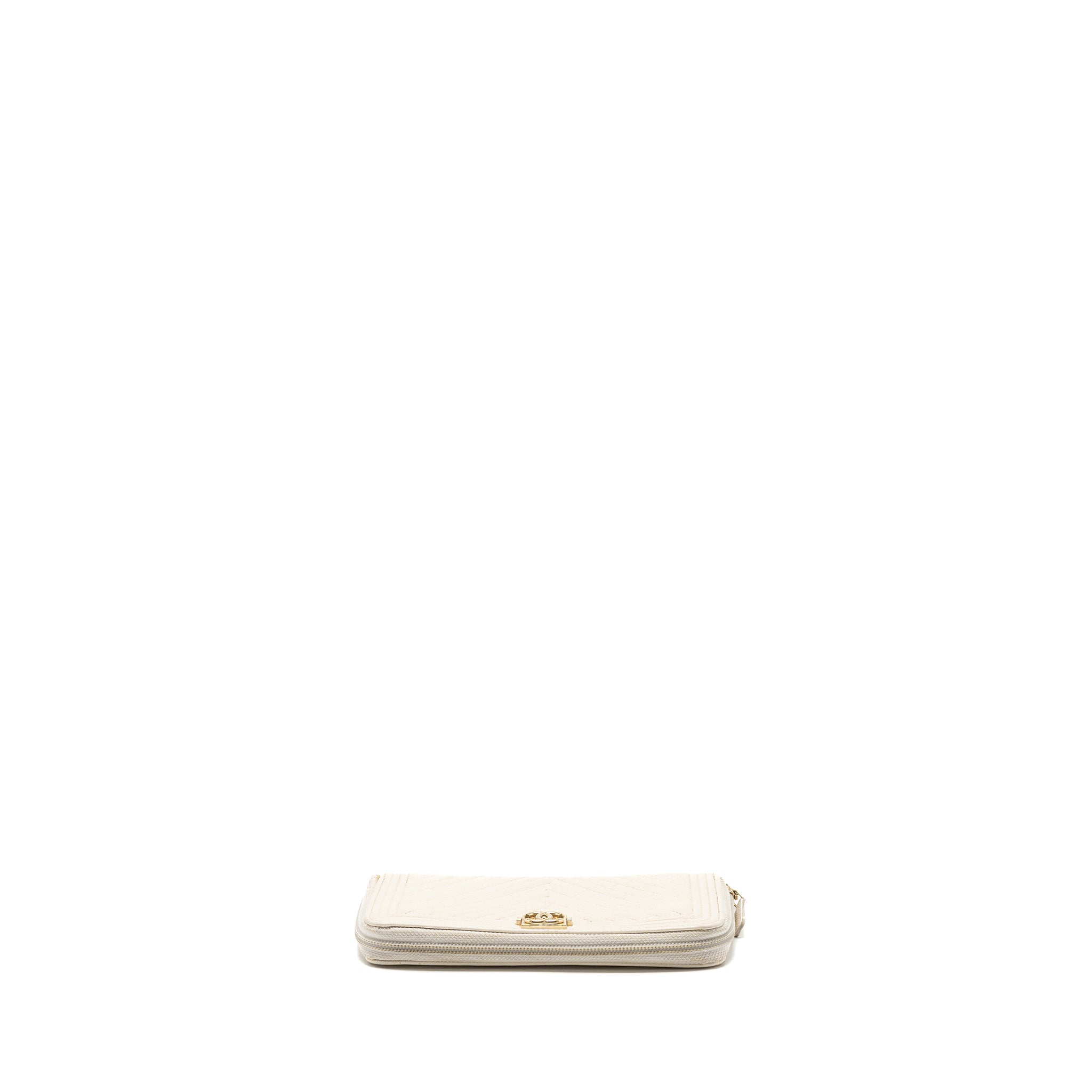 CHANEL BOY ZIPPER LONG WALLET CAVIAR WHITE LGHW