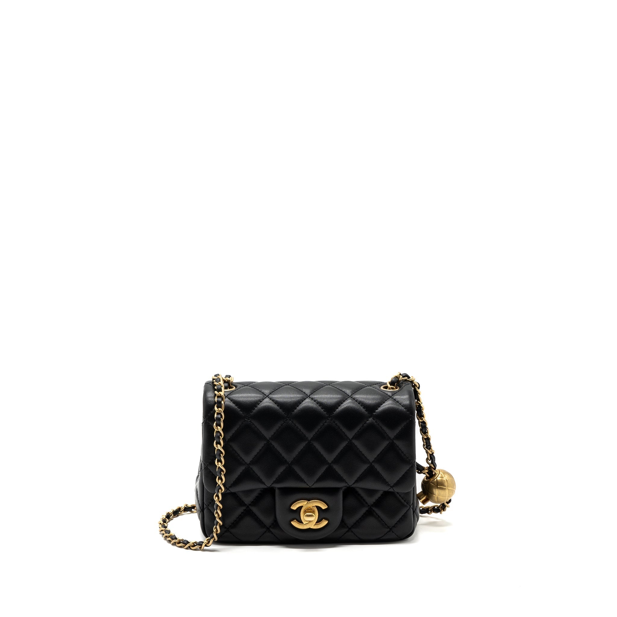 CHANEL PEARL CRUSH MINI  SQUARE FLAP BAG LAMBSKIN BLACK GHW (MICROCHIP)