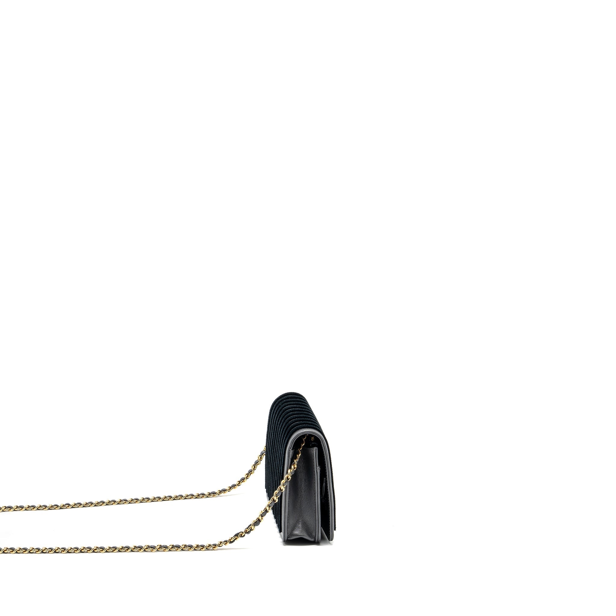CHANEL 18A MARINIERE WALLET ON CHAIN CALFSKIN CHARCOAL GHW