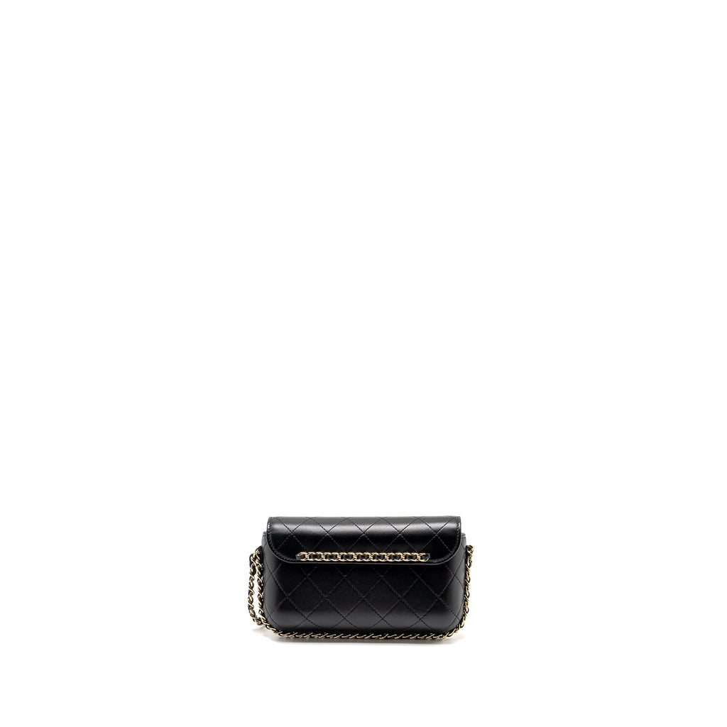 CHANEL 22A PHONE CASE/MINI WALLET ON CHAIN LAMBSKIN BLACK LGHW (MICROCHIP)
