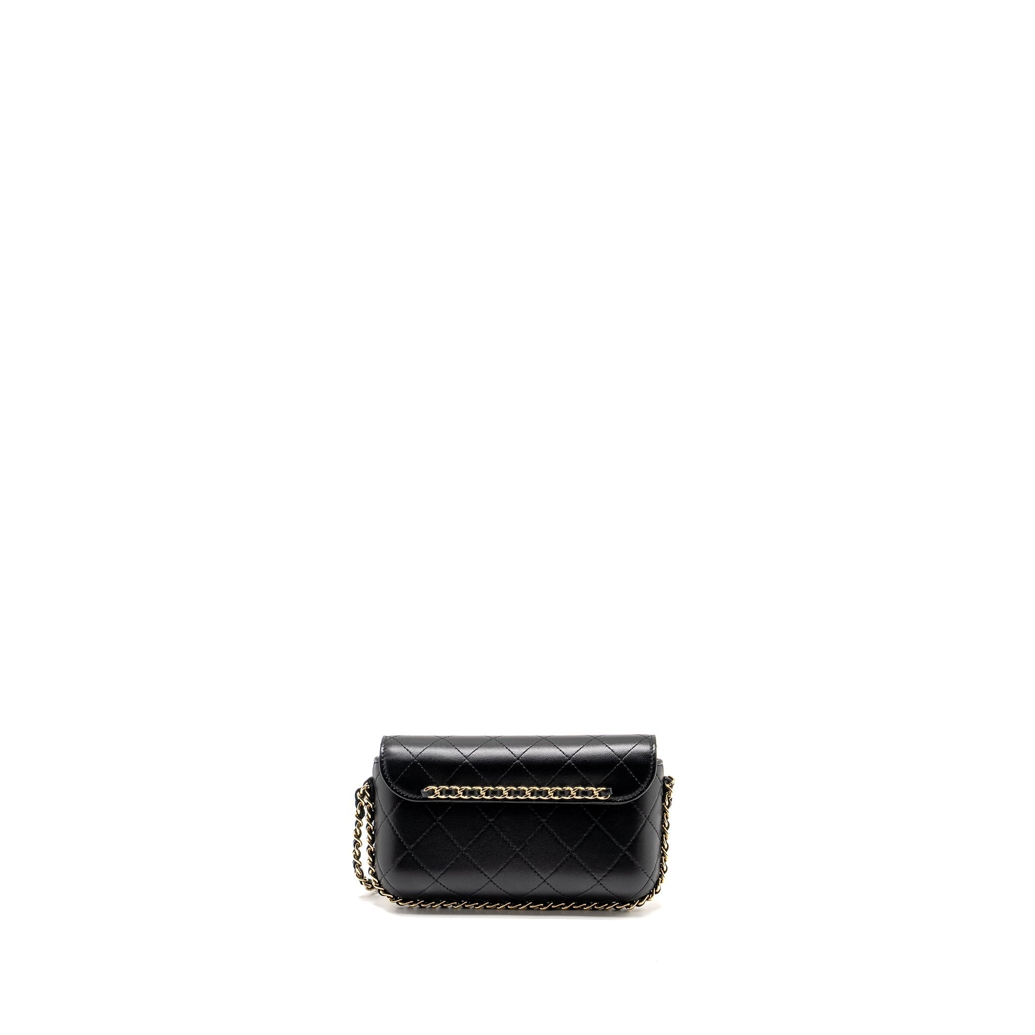 CHANEL 22A PHONE CASE/MINI WALLET ON CHAIN LAMBSKIN BLACK LGHW (MICROCHIP)