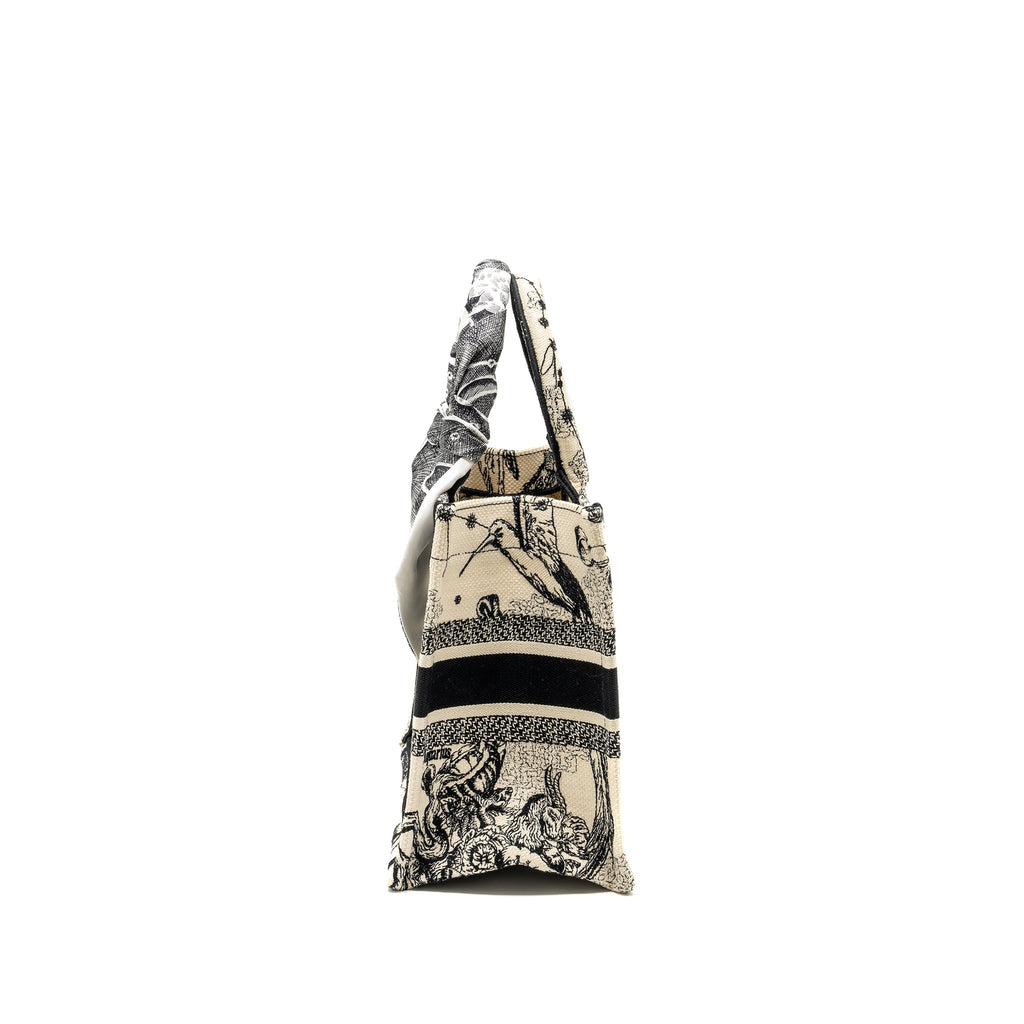 DIOR SMALL BOOK TOTE LATTE/BLACK TOILE DE JOUY ZODIAC EMBROIDERY