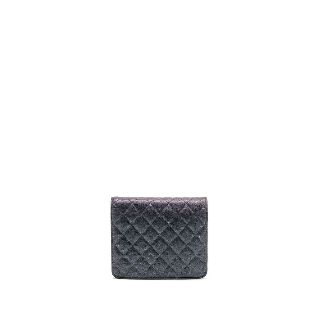 CHANEL QUILTED SQUARE WALLET WITH CHAIN CAVIAR IRIDESCENT BLACK LGHW