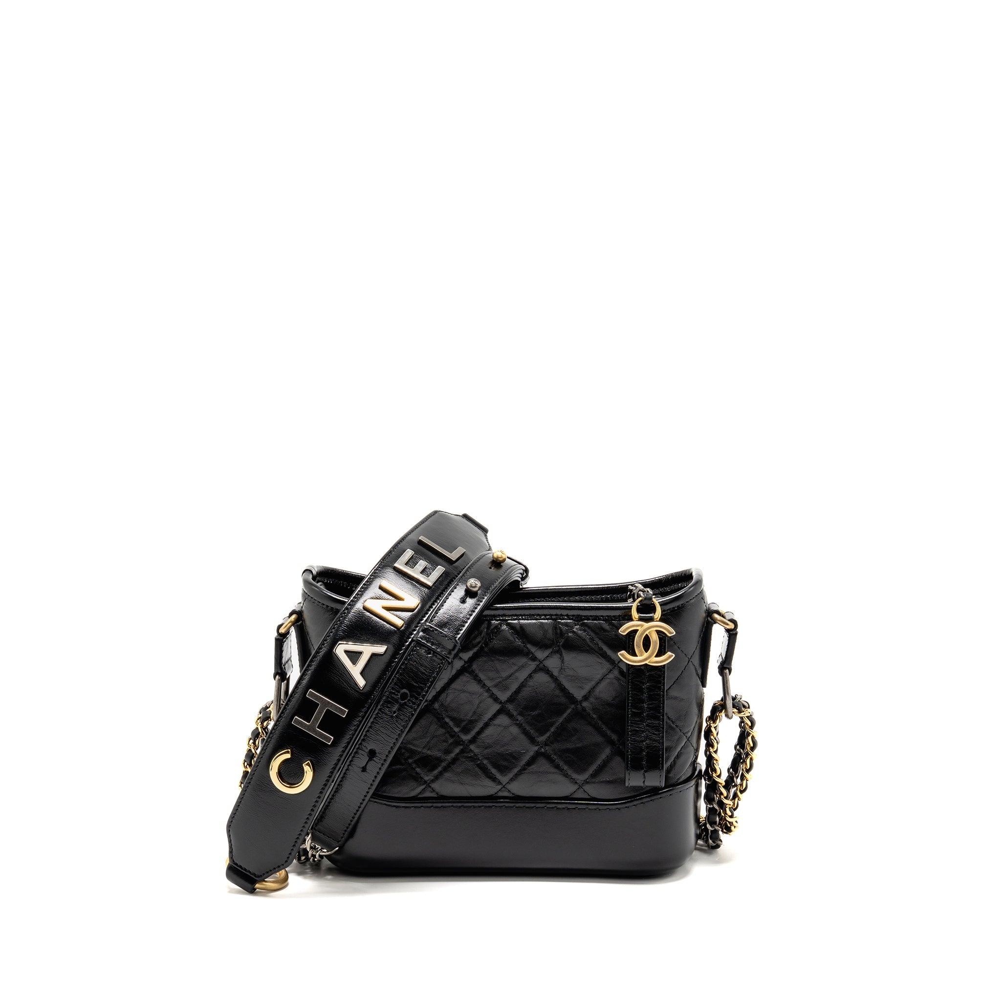 CHANEL SMALL GABRIELLE HOBO BAG WITH TOP HANDLE AGED CALFSKIN BLACK MULTICOLOURED HARDWARE