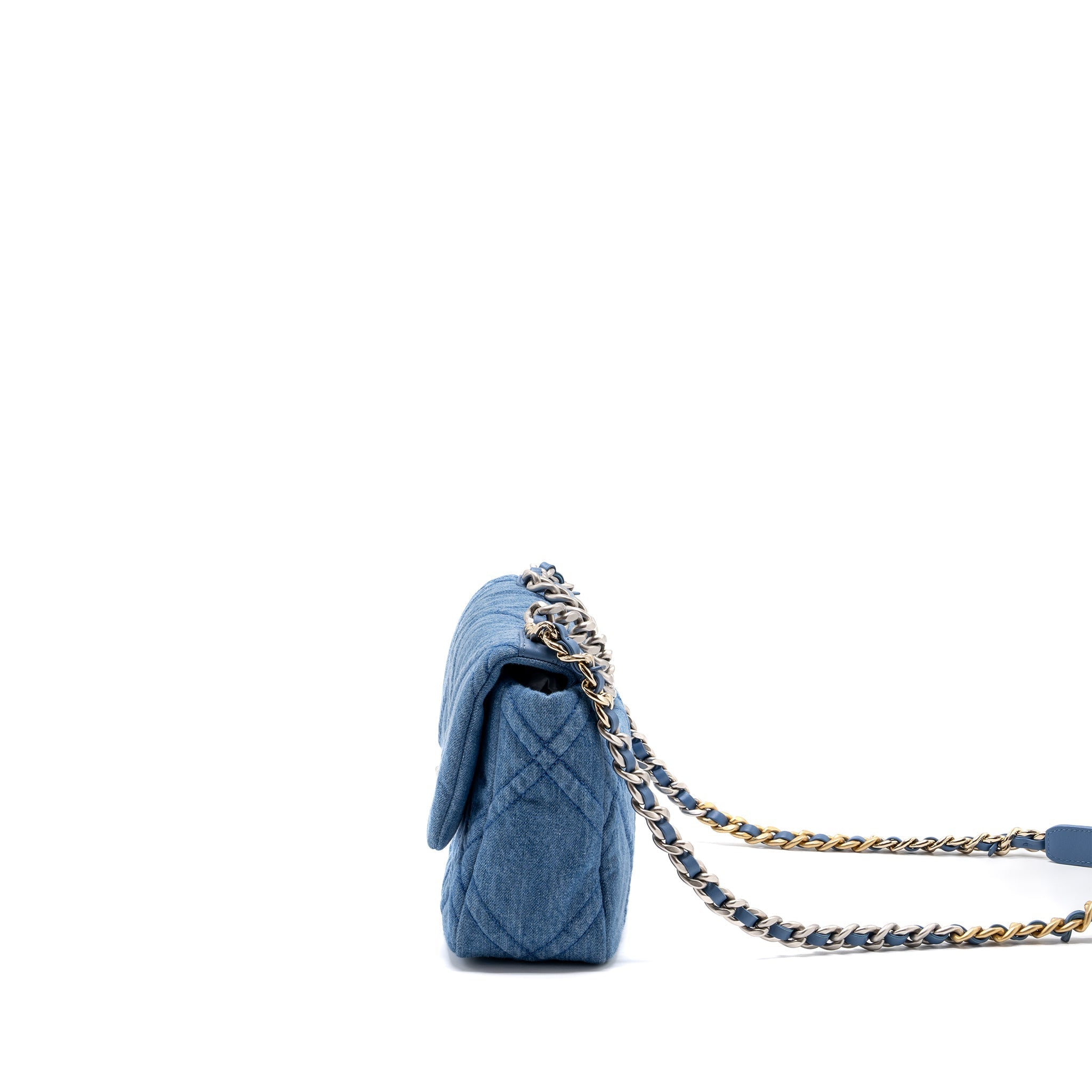 CHANEL SMALL 19 BAG DENIM LIGHT BLUE MULTICOLOUR HARDWARE (MICROCHIP)