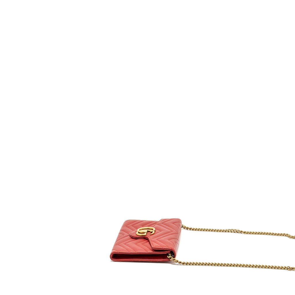 GUCCI MARMONT FLAP WALLET WITH CHAIN CALFSKIN RED GHW