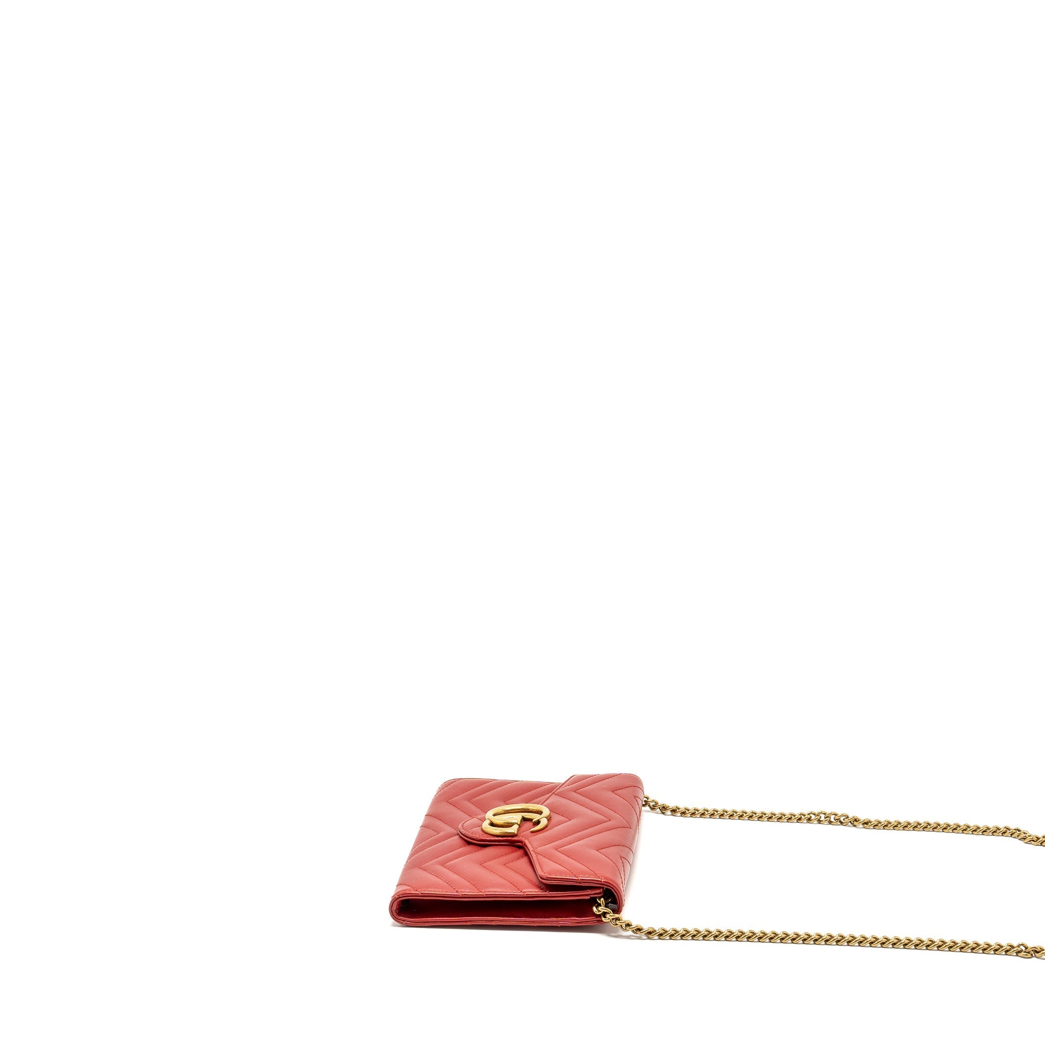 GUCCI MARMONT FLAP WALLET WITH CHAIN CALFSKIN RED GHW