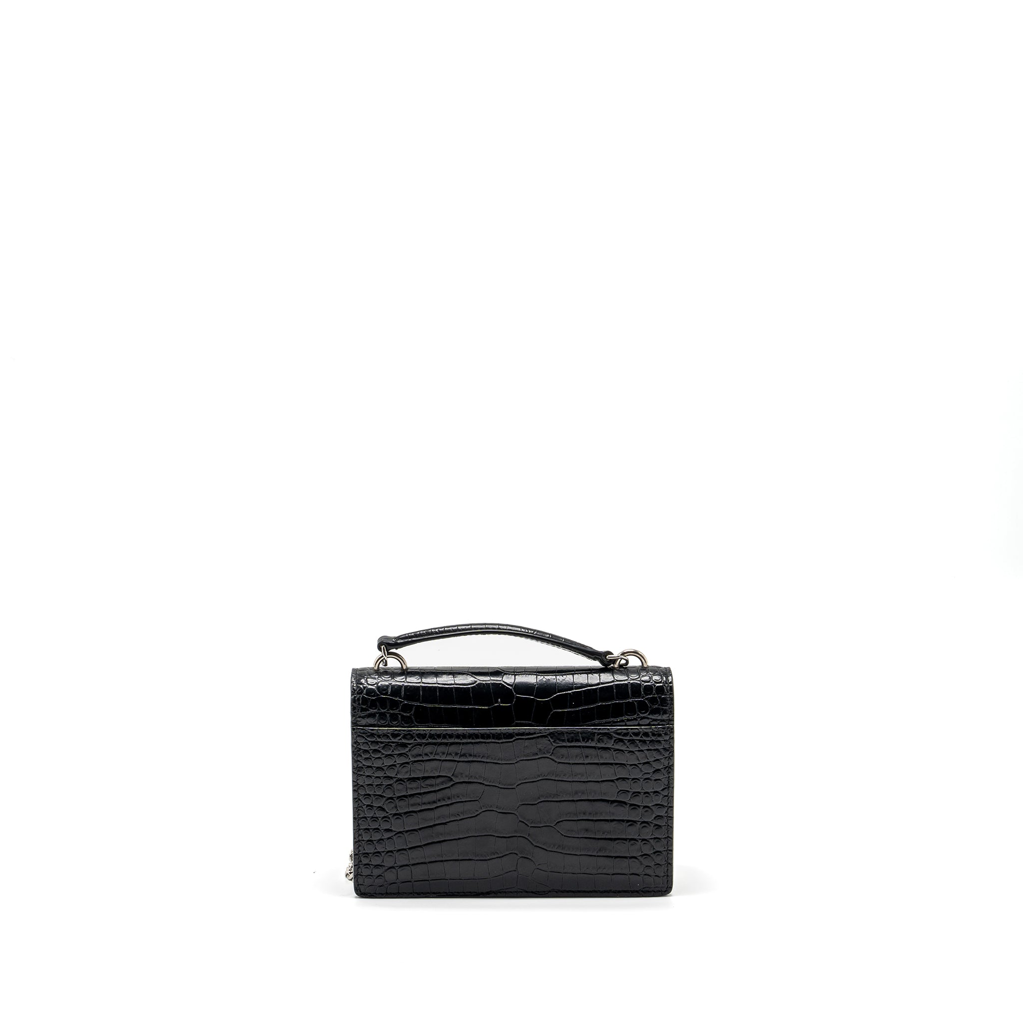 SAINT LAURENT/YSL SUNSET BAG CROC-EMBOSSED CALFSKIN BLACK SHW