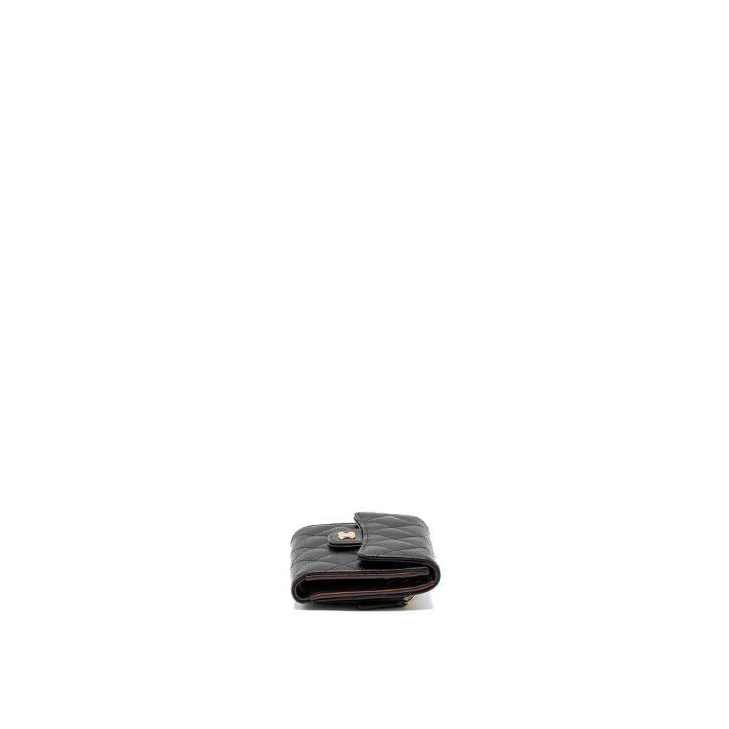 CHANEL CLASSIC COMPACT WALLET CAVIAR BLACK LGHW (MICROCHIP)