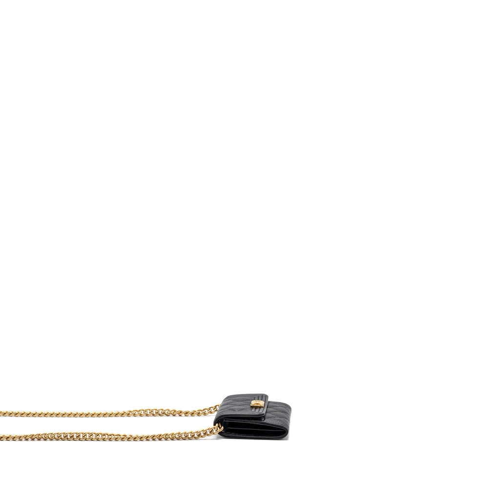 CHANEL BOY CARD HOLDER WITH CHAIN CAVIAR BLACK GHW