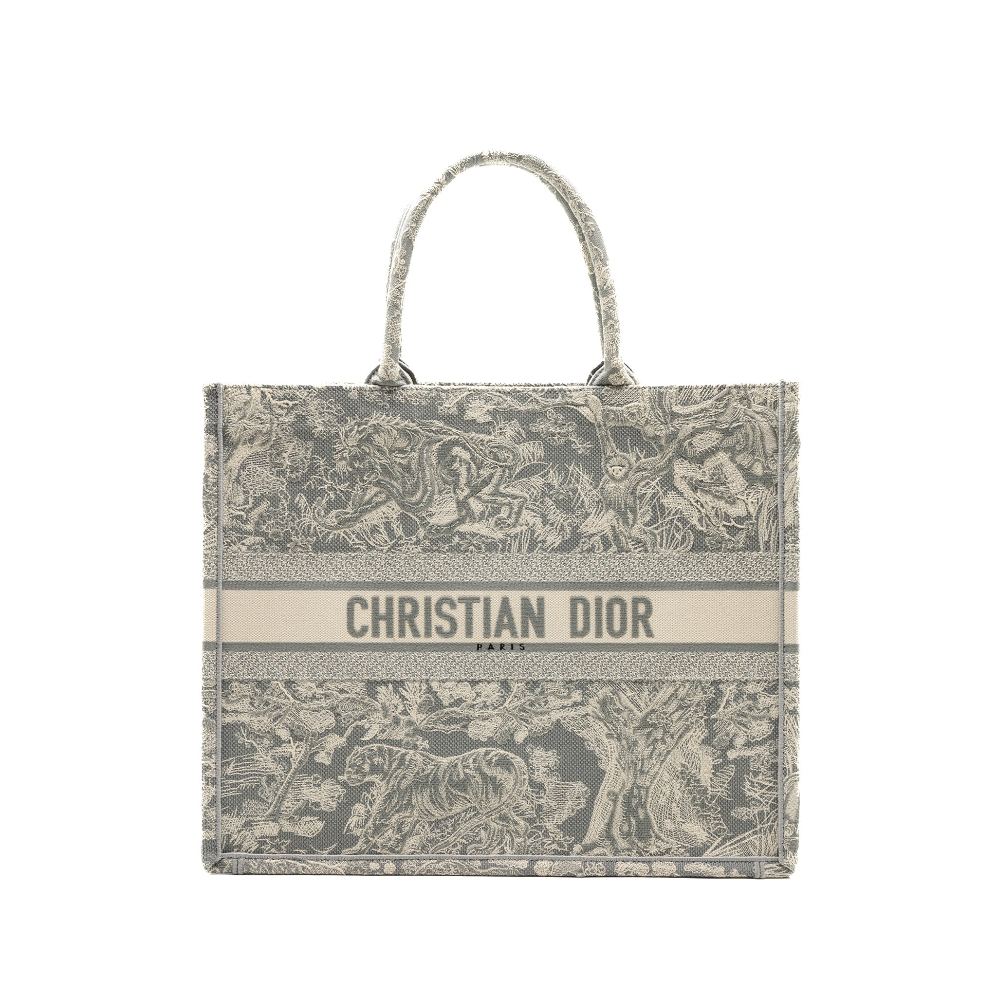 DIOR LARGE BOOK TOTE ECRU AND GREY TOILE DE JOUY EMBROIDERY