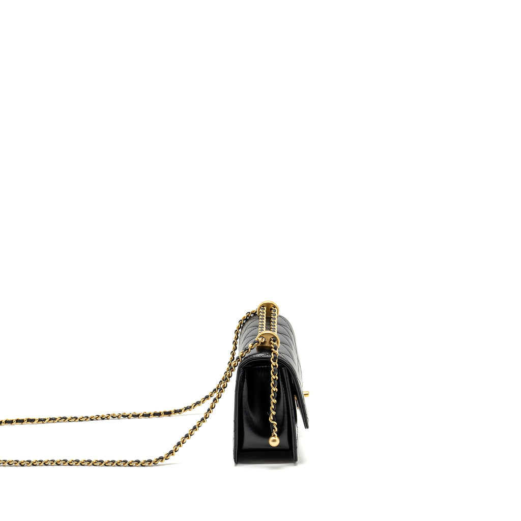 CHANEL 24C GOLD CRUSH MINI FLAP BAG CALFSKIN BLACK GHW (MICROCHIP)