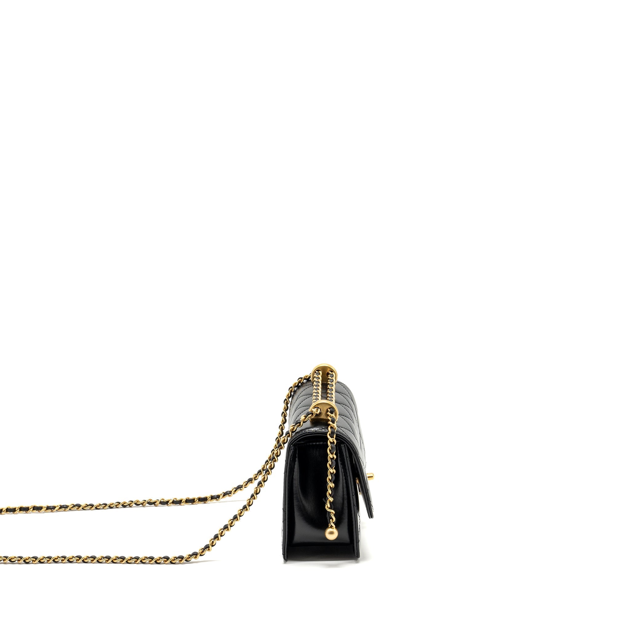 CHANEL 24C GOLD CRUSH MINI FLAP BAG CALFSKIN BLACK GHW (MICROCHIP)