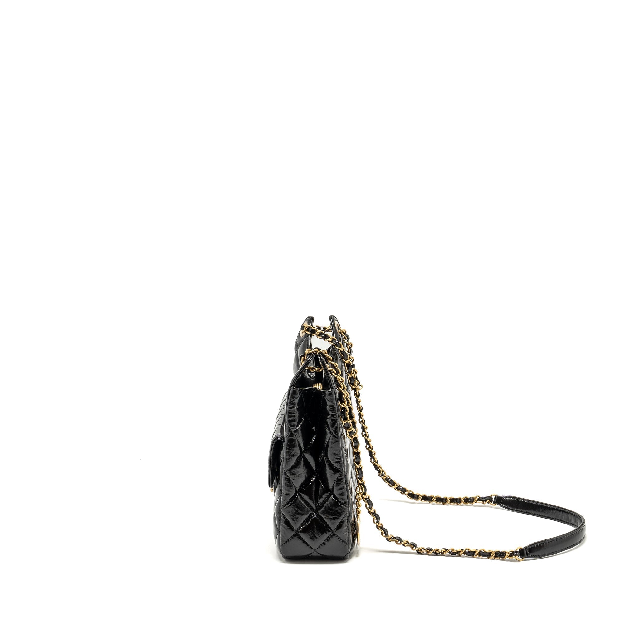 CHANEL 23C HOBO BAG SHINY CALFSKIN BLACK BRUSHED GHW (MICROCHIP)