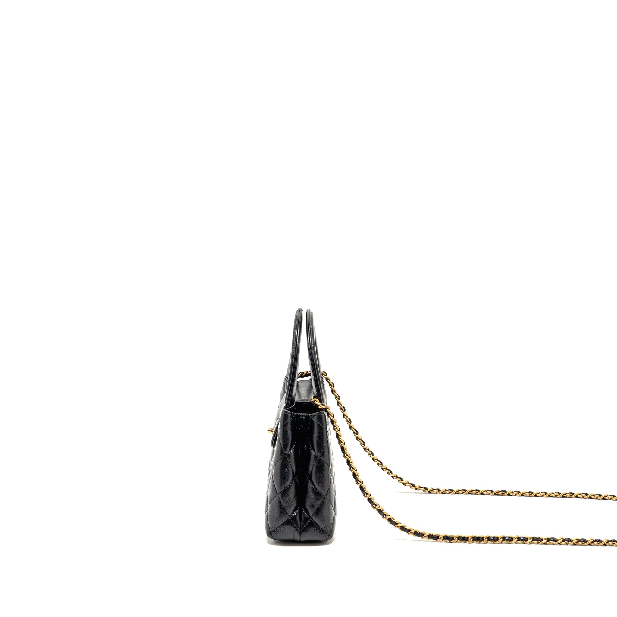 CHANEL MINI KELLY SHOPPING TOTE BAG CALFSKIN BLACK GHW (MICROCHIP)