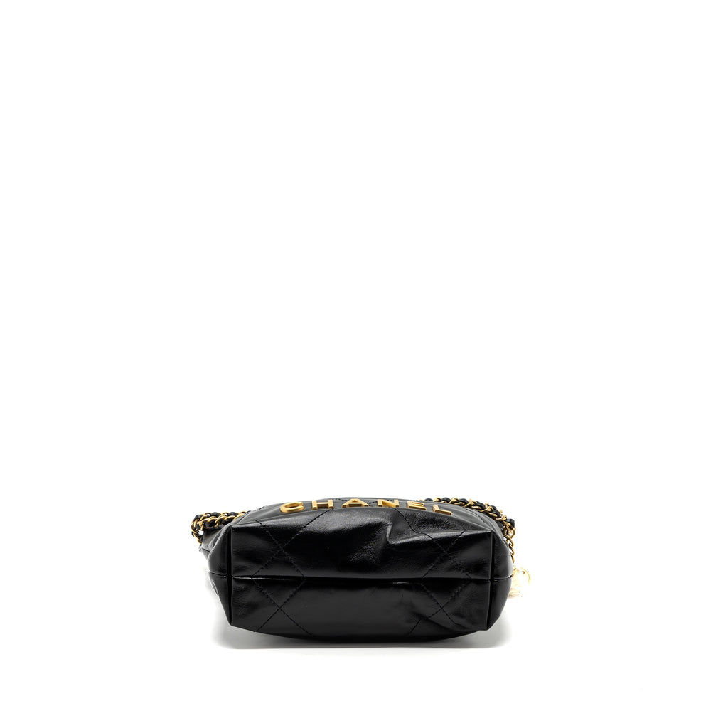 CHANEL MINI 22 BAG SHINY CALFSKIN BLACK BRUSHED GHW (MICROCHIP)
