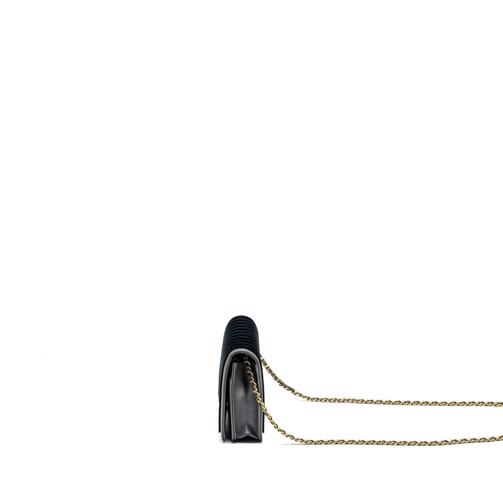 CHANEL 18A MARINIERE WALLET ON CHAIN CALFSKIN CHARCOAL GHW