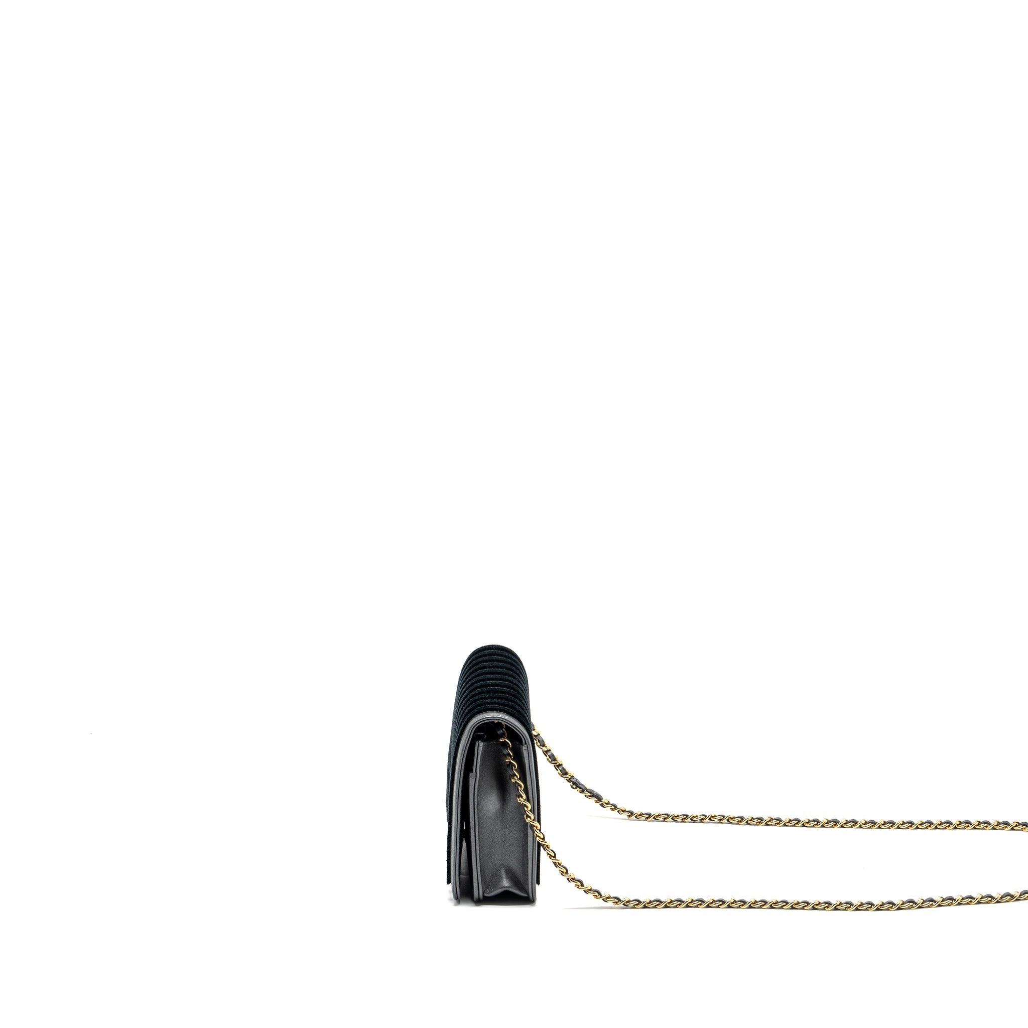 CHANEL 18A MARINIERE WALLET ON CHAIN CALFSKIN CHARCOAL GHW