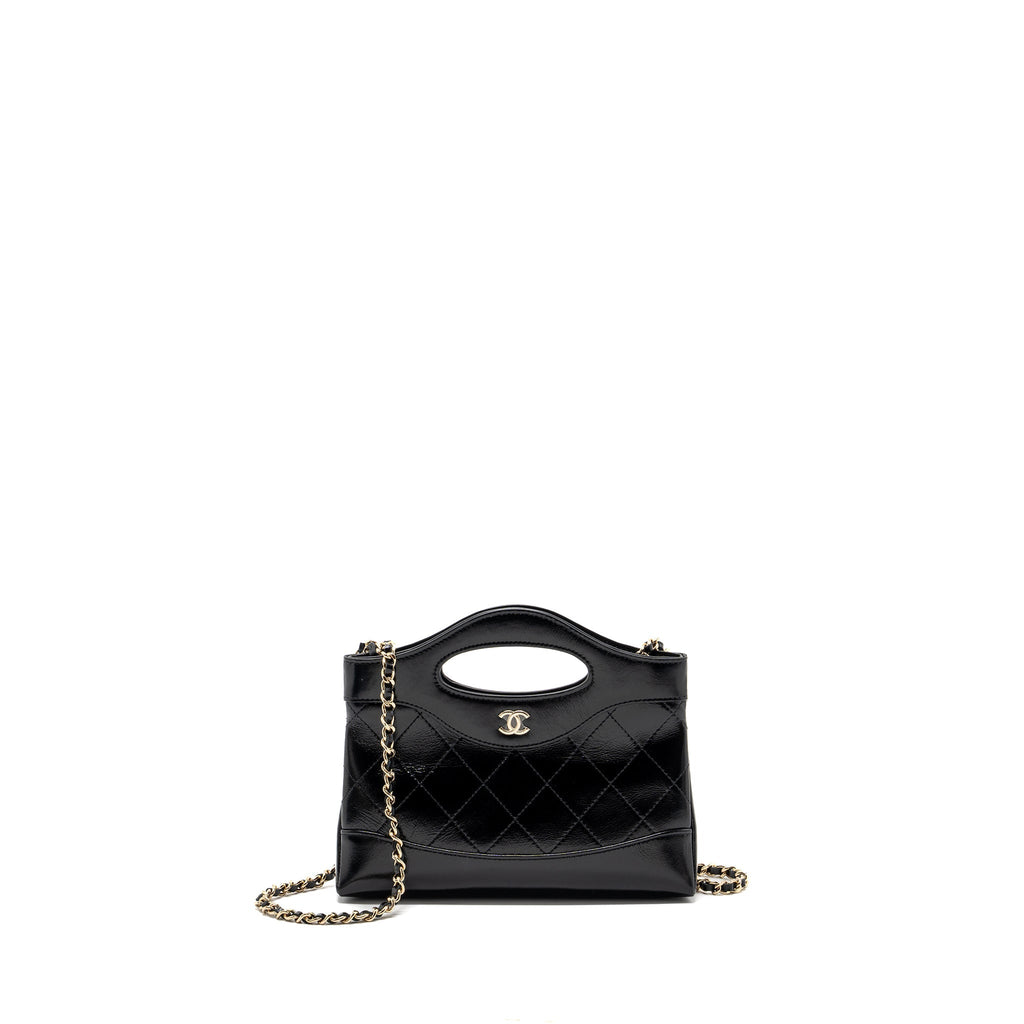 CHANEL 24C MINI 31 CLUTCH WITH CHAIN SHINY CALFSKIN BLACK LGHW (MICROCHIP)