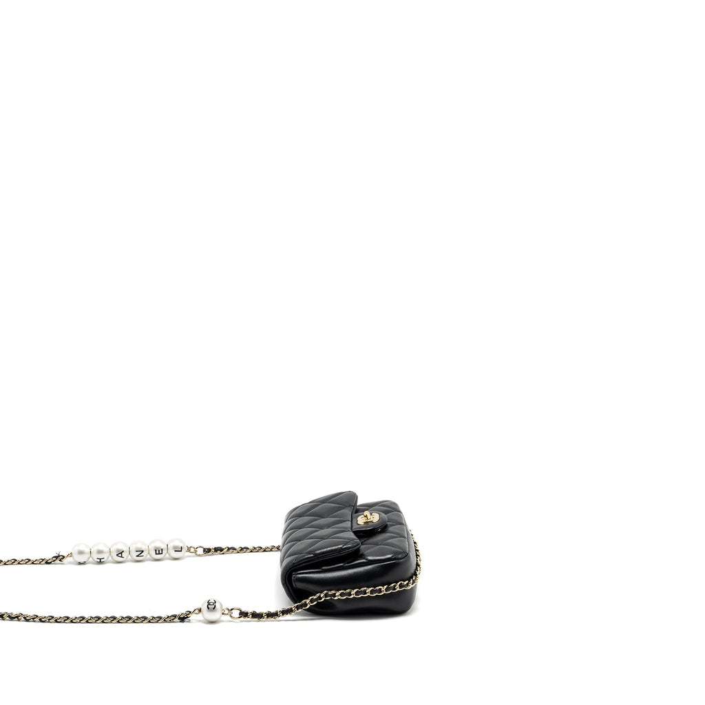 CHANEL PEARL CHAIN QUILTED FLAP BAG LAMBSKIN BLACK GHW