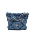 CHANEL SMALL 22 BAG DENIM BLUE/WHITE SHW (MICROCHIP)