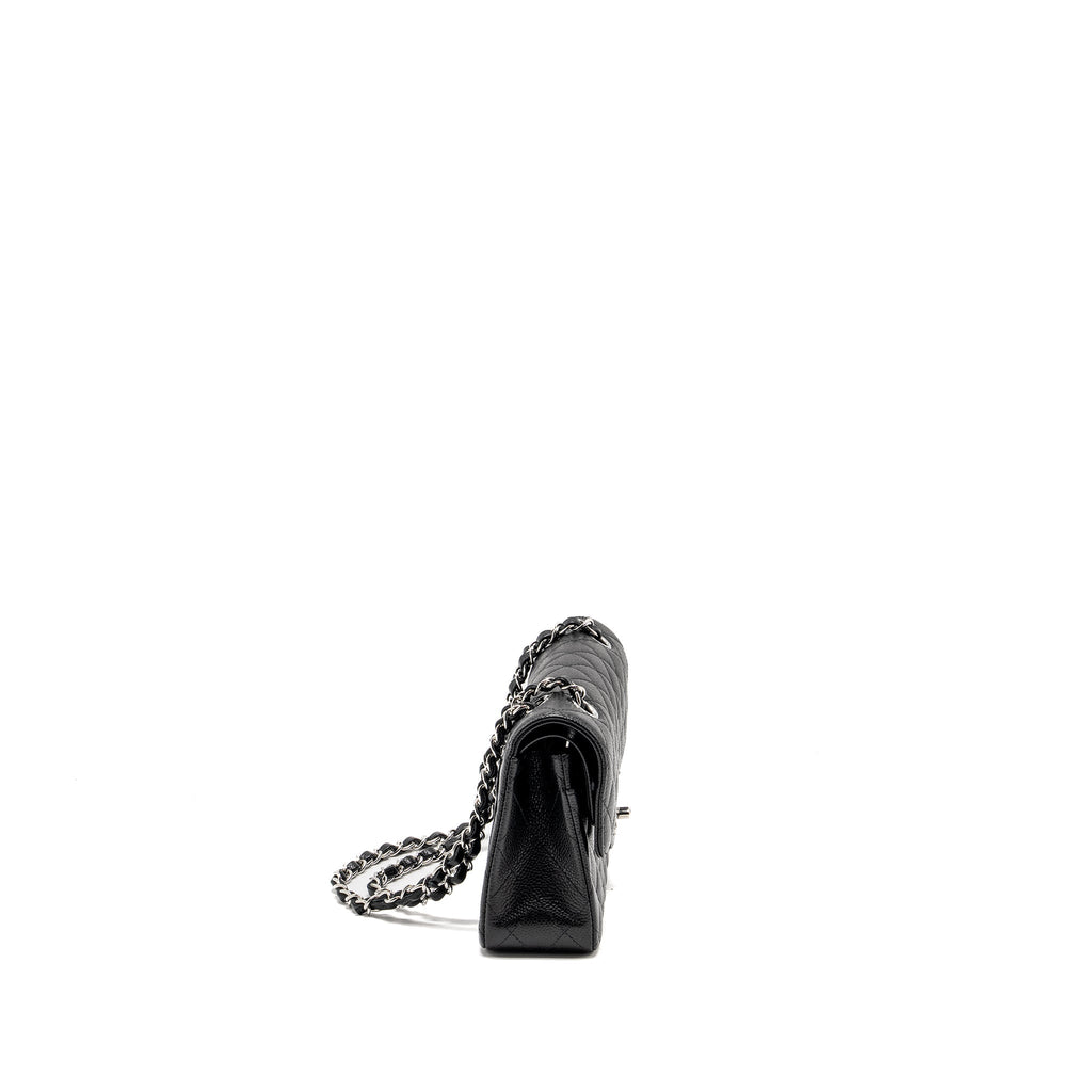 CHANEL SMALL CLASSIC DOUBLE FLAP BAG CAVIAR BLACK SHW (MICROCHIP)
