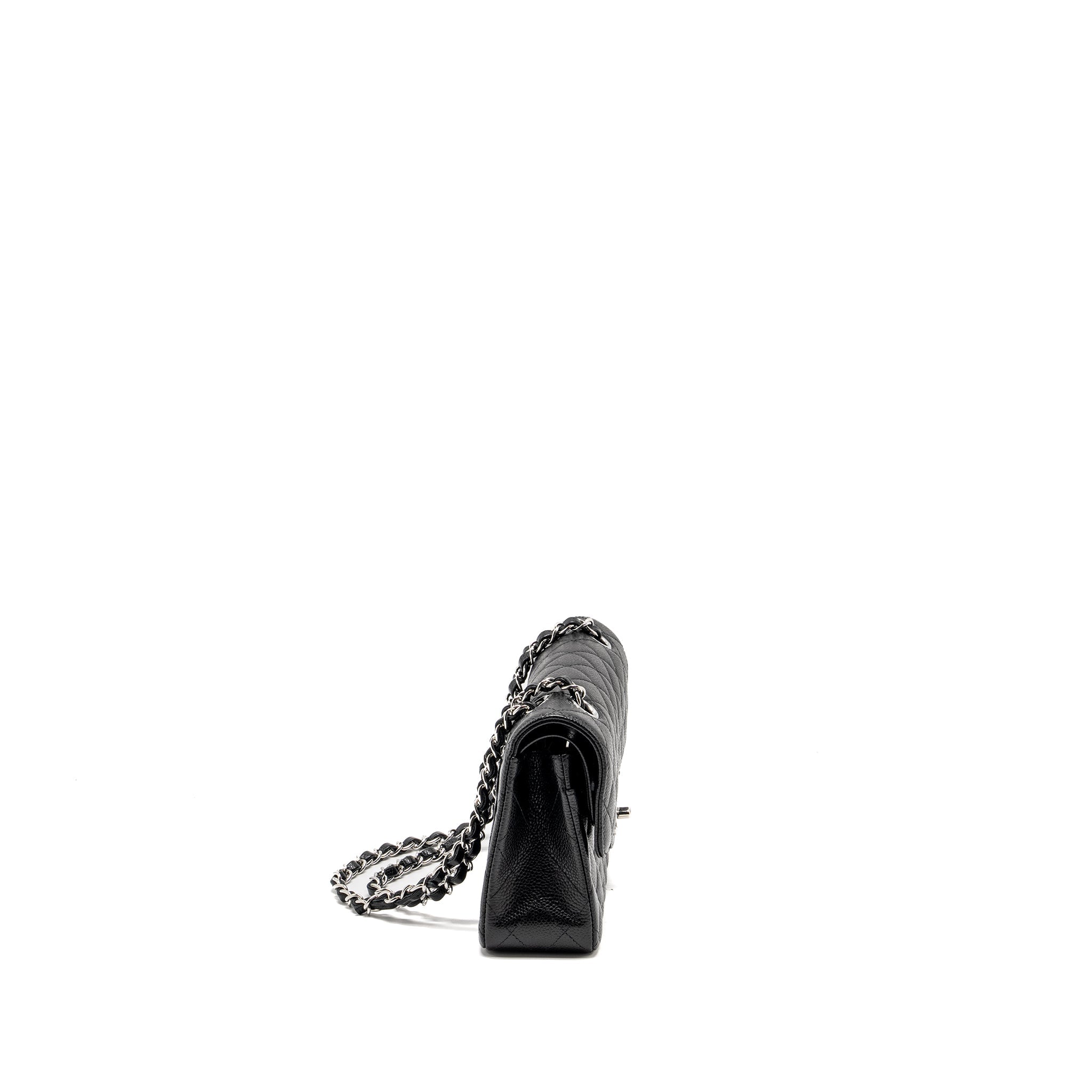 CHANEL SMALL CLASSIC DOUBLE FLAP BAG CAVIAR BLACK SHW (MICROCHIP)