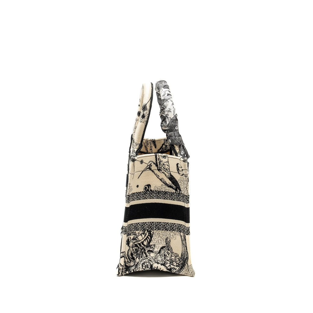 DIOR SMALL BOOK TOTE LATTE/BLACK TOILE DE JOUY ZODIAC EMBROIDERY