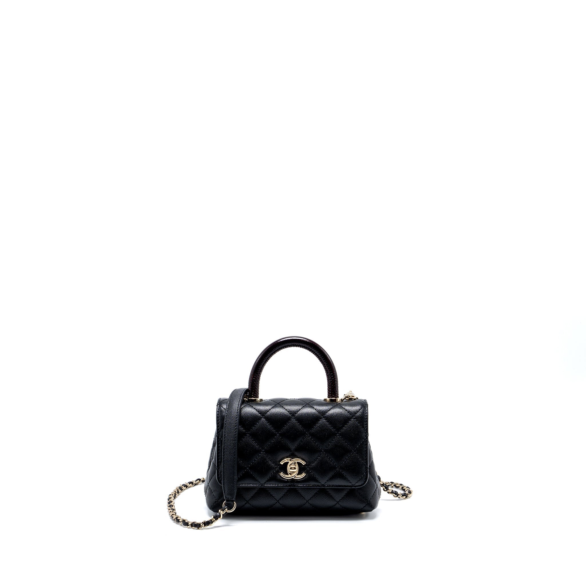 CHANEL MINI COCO HANDLE WITH LIZARD EMBOSSED HANDLE CAVIAR BLACK LGHW (MICROCHIP)