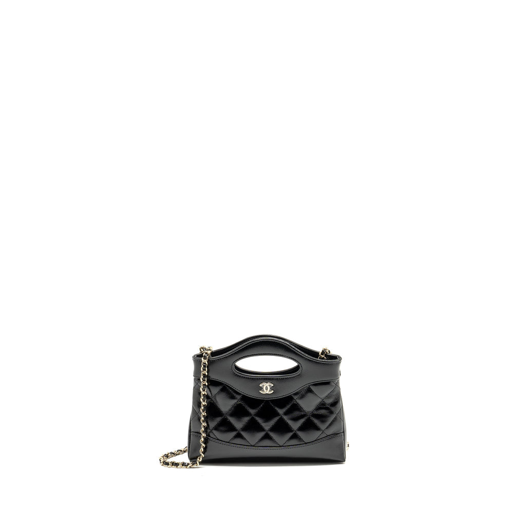 CHANEL MINI 31 CLUTCH WITH CHAIN SHINY LAMBSKIN BLACK LGHW (MICROCHIP)