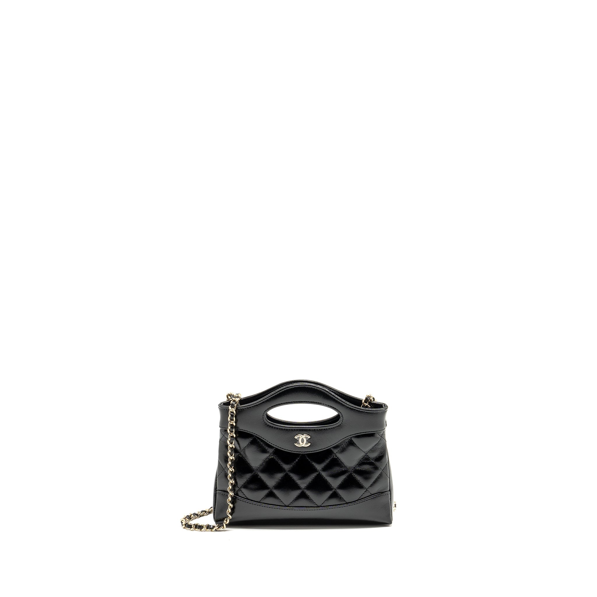 CHANEL MINI 31 CLUTCH WITH CHAIN SHINY LAMBSKIN BLACK LGHW (MICROCHIP)