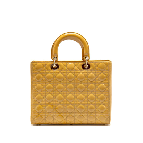 DIOR LARGE LADY DIOR PATENT LEATHER BEIGE LGHW