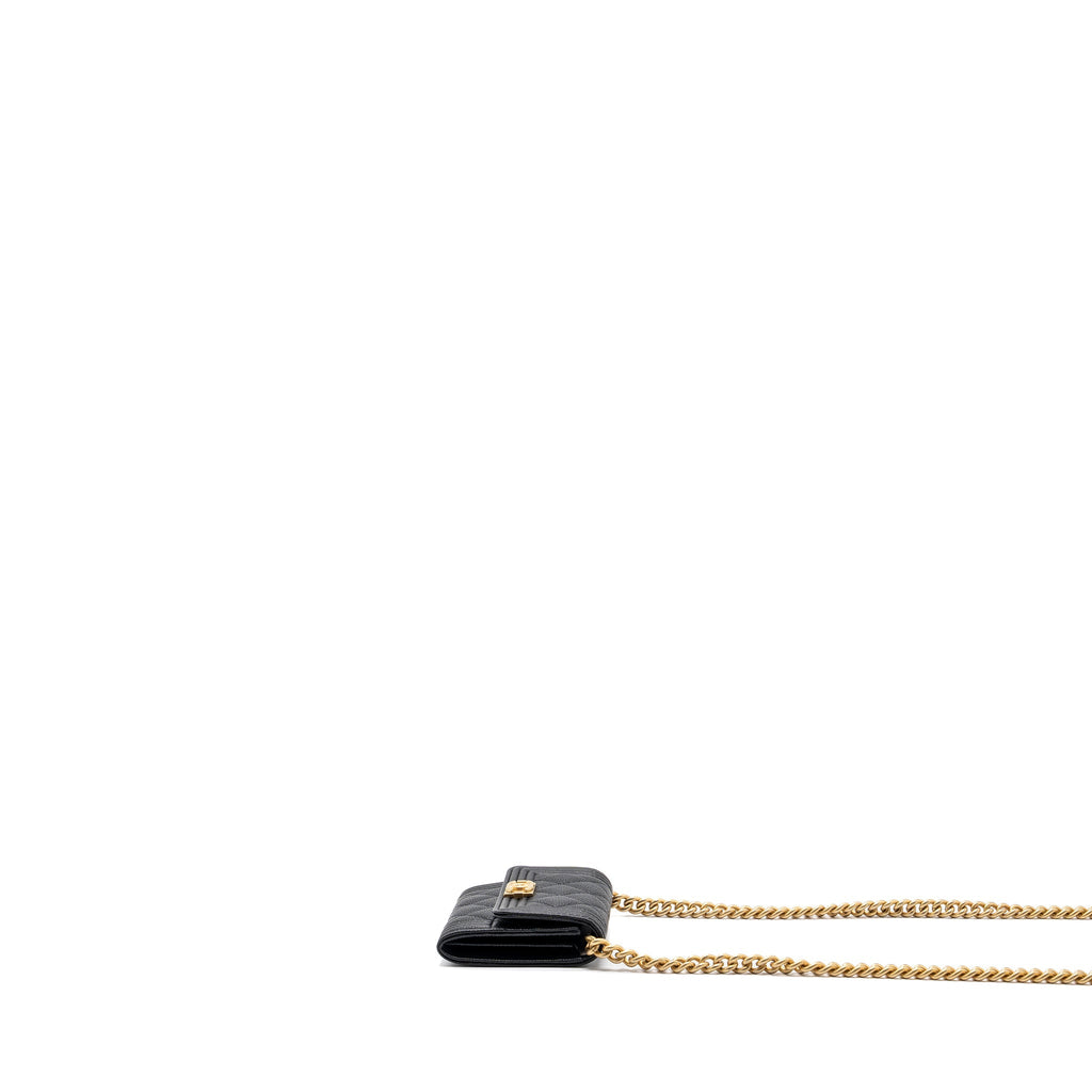 CHANEL BOY CARD HOLDER WITH CHAIN CAVIAR BLACK GHW