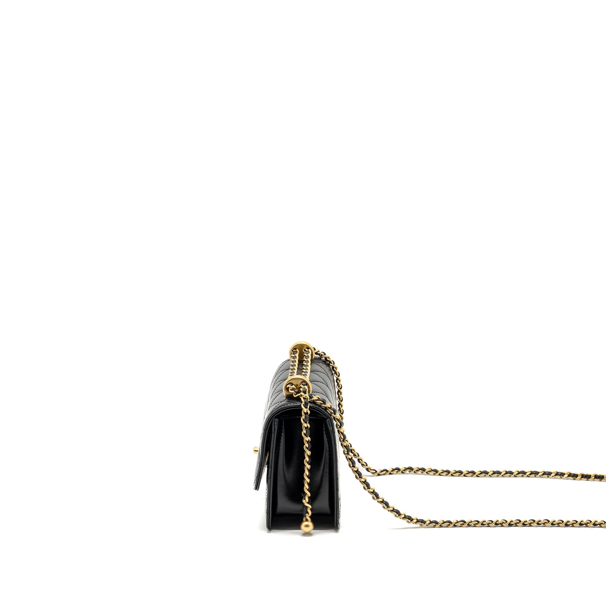 CHANEL 24C GOLD CRUSH MINI FLAP BAG CALFSKIN BLACK GHW (MICROCHIP)