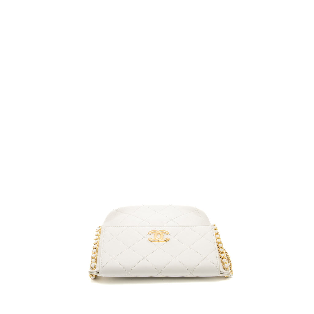 CHANEL CROSSBODY SQUARE FLAP BAG LAMBSKIN WHITE BRUSHED GHW